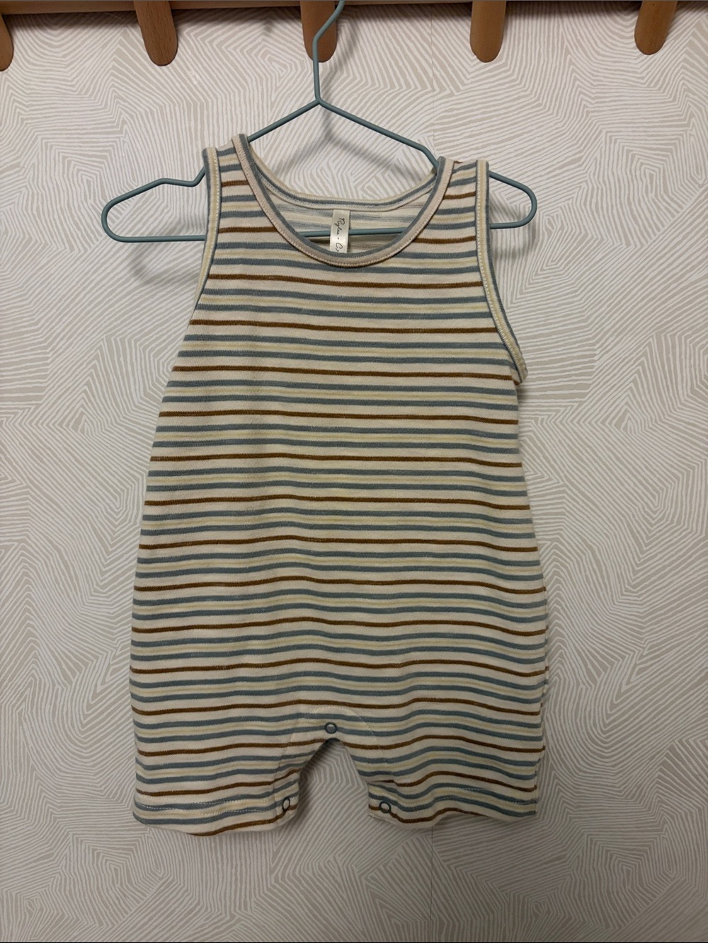Rylee + Cru Striped Tank Romper in Cream, Blue & Brown